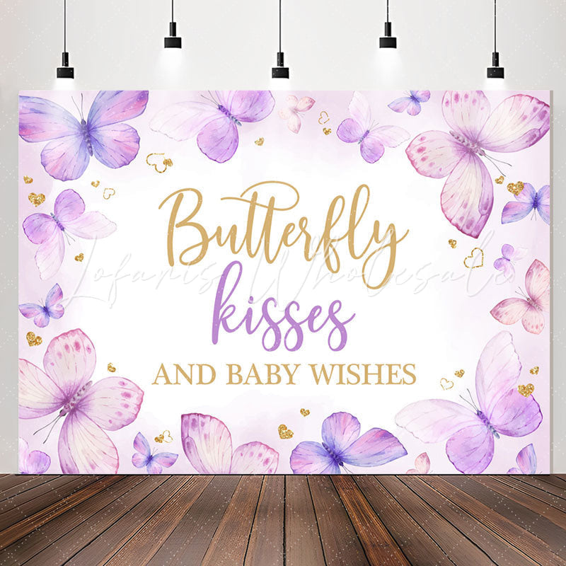 Lofaris Butterfly Kisses Wishes Purple Baby Shower Backdrop