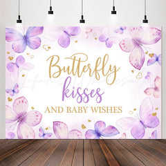 Lofaris Butterfly Kisses Wishes Purple Baby Shower Backdrop