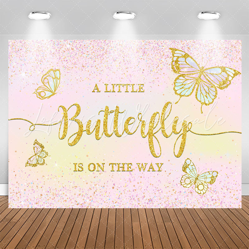 Lofaris Butterfly Pink Gold Glitter Girl Baby Shower Backdrop
