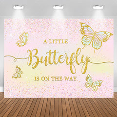 Lofaris Butterfly Pink Gold Glitter Girl Baby Shower Backdrop