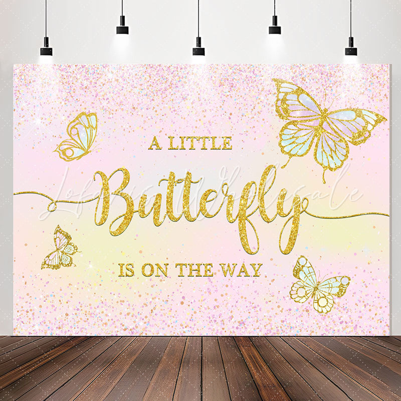 Lofaris Butterfly Pink Gold Glitter Girl Baby Shower Backdrop