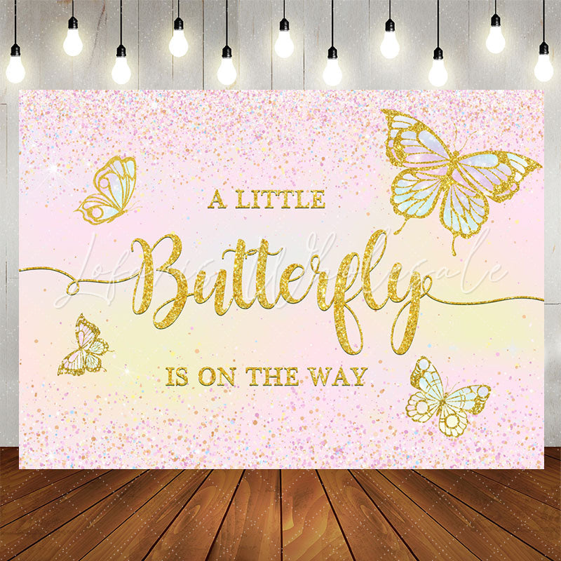 Lofaris Butterfly Pink Gold Glitter Girl Baby Shower Backdrop