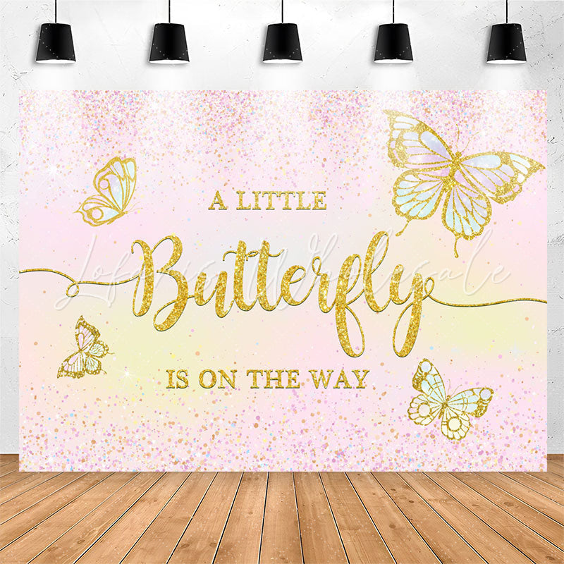 Lofaris Butterfly Pink Gold Glitter Girl Baby Shower Backdrop
