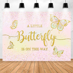 Lofaris Butterfly Pink Gold Glitter Girl Baby Shower Backdrop