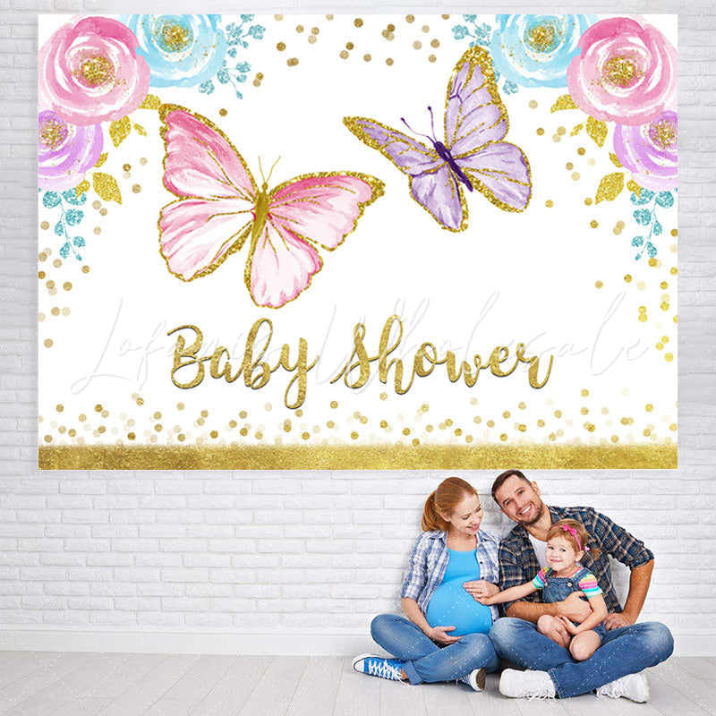 Lofaris Butterfly Watercolor Floral Girl Baby Shower Backdrop