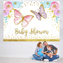 Lofaris Butterfly Watercolor Floral Girl Baby Shower Backdrop
