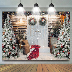 Lofaris Cabin Door Pine Tree Scarf Cloud Christmas Backdrop