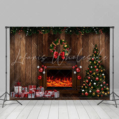 Lofaris Cabin With Christmas Gift Wreath Tree Holiday Backdrop