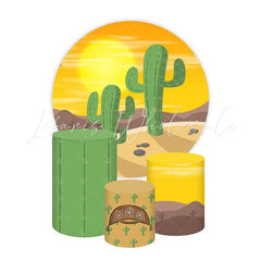 Cacti Themed Round Backdrop and Cylinders Kit for Events and Parties