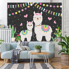Lofaris Cactus and Flags Alpaca Family Baby Shower Backdrop