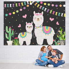Lofaris Cactus and Flags Alpaca Family Baby Shower Backdrop