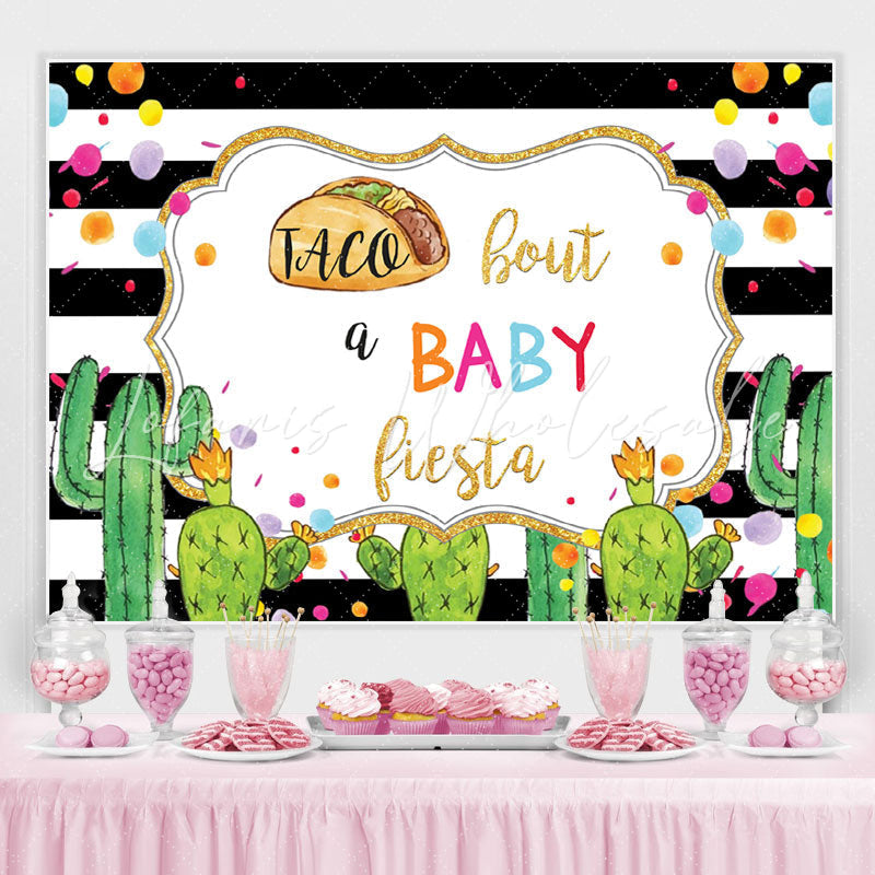 Lofaris Cactus Black and white stripes Baby Shower Backdrop