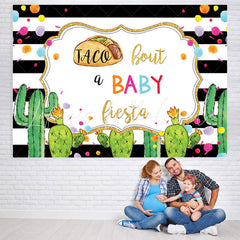 Lofaris Cactus Black and white stripes Baby Shower Backdrop
