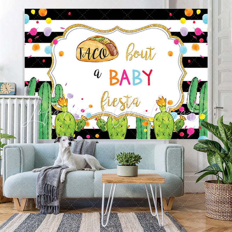 Lofaris Cactus Black and white stripes Baby Shower Backdrop