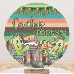 Lofaris Cactus Party Green Cartoon Round Backdrops for Kids