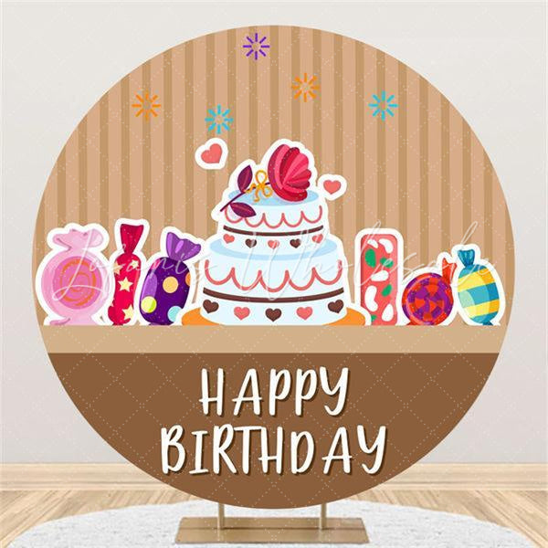 Lofaris Cake And Candy Brown Round Happy Birthday Backdrop