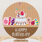 Lofaris Cake And Candy Brown Round Happy Birthday Backdrop
