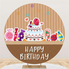 Lofaris Cake And Candy Brown Round Happy Birthday Backdrop