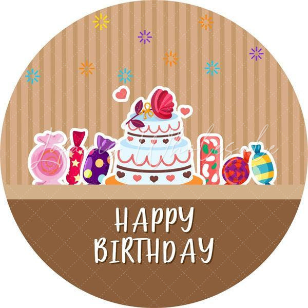 Lofaris Cake And Candy Brown Round Happy Birthday Backdrop