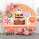 Lofaris Cake And Candy Orange Round Happy Birthday Backdrop