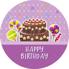 Lofaris Cake And Candy Purple Round Happy Birthday Backdrop