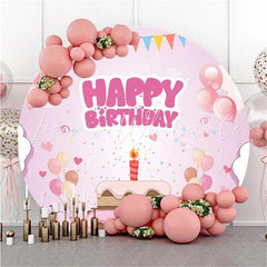 Lofaris Cake And Pink Balloon Circle Happy Birthday Backdrop