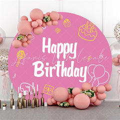 Lofaris Cake Doughnut Lollipop Pink Birthday Round Backdrop