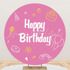 Lofaris Cake Doughnut Lollipop Pink Birthday Round Backdrop