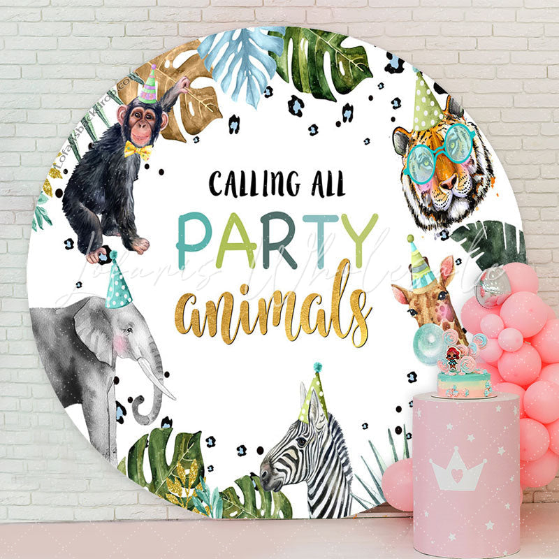 Lofaris Calling All Animals Monstera Birthday Round Backdrop
