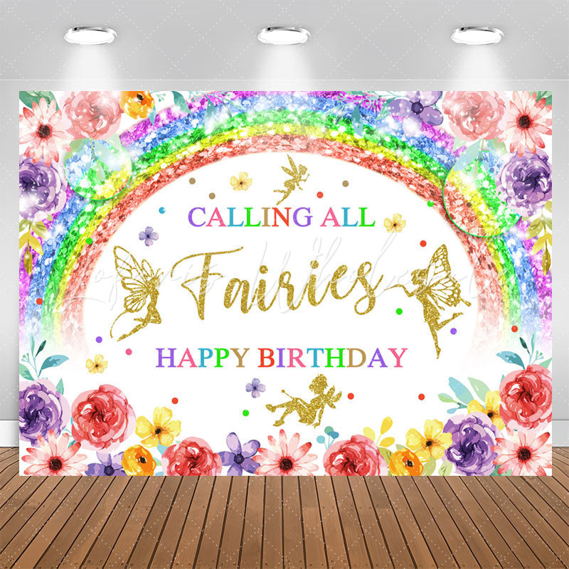 Lofaris Calling All Fairies Rainbow Floral Birthday Backdrop