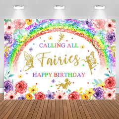 Lofaris Calling All Fairies Rainbow Floral Birthday Backdrop