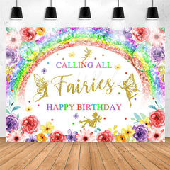 Lofaris Calling All Fairies Rainbow Floral Birthday Backdrop