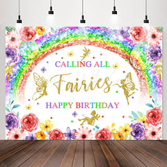 Lofaris Calling All Fairies Rainbow Floral Birthday Backdrop