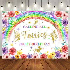 Lofaris Calling All Fairies Rainbow Floral Birthday Backdrop