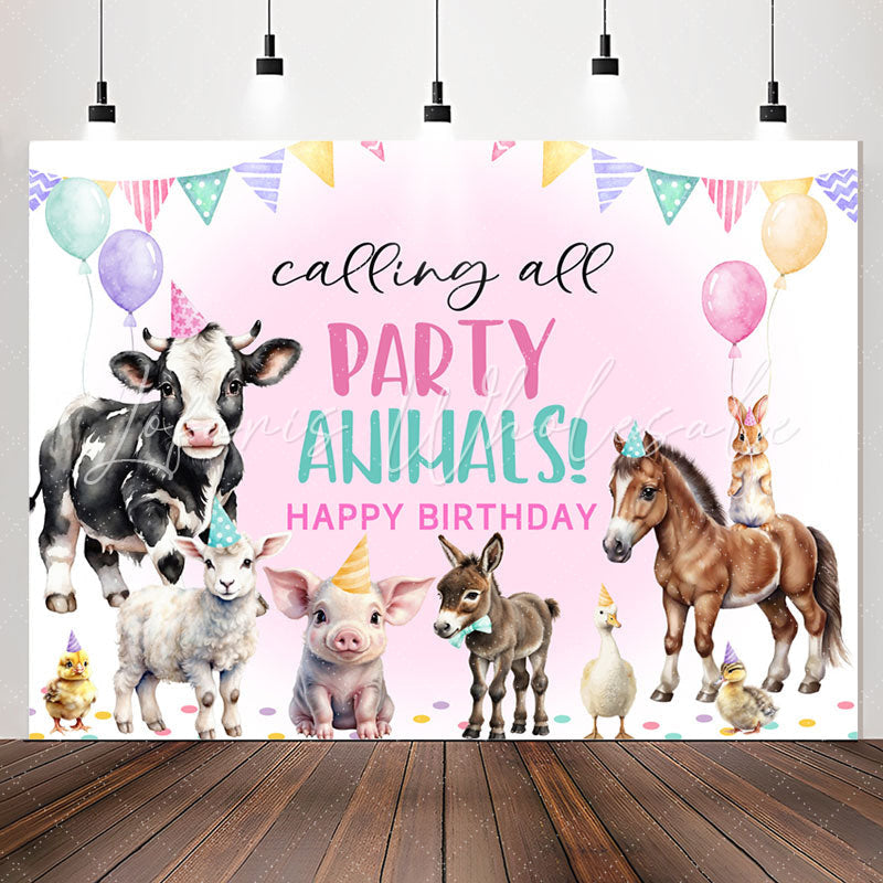 Lofaris Calling All Party Animals Pink Birthday Backdrop