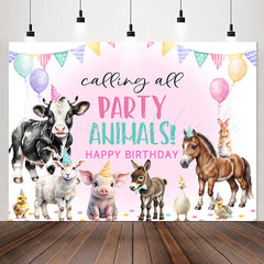 Lofaris Calling All Party Animals Pink Birthday Backdrop