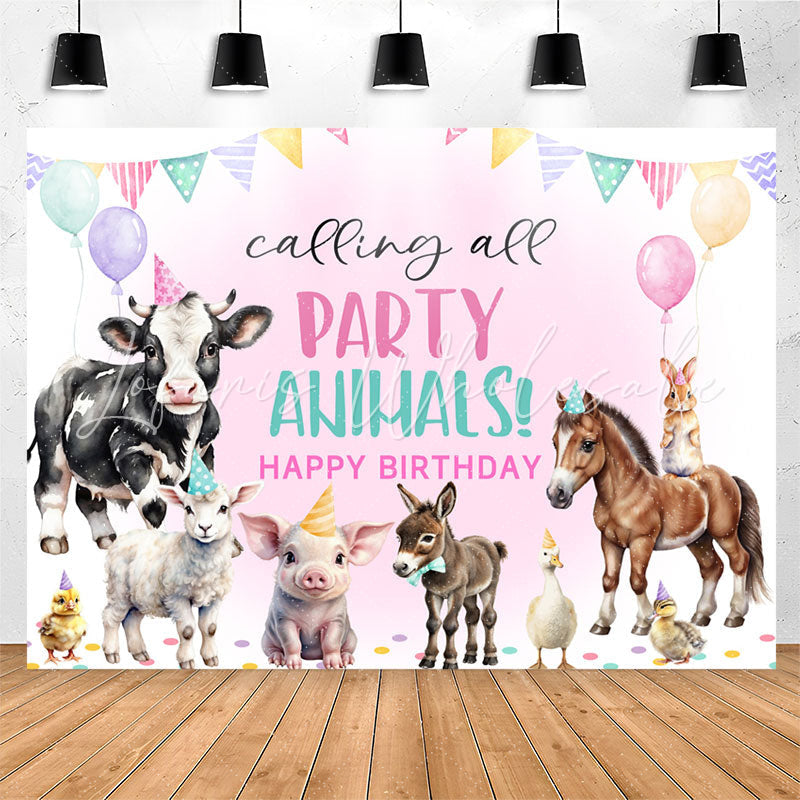 Lofaris Calling All Party Animals Pink Birthday Backdrop