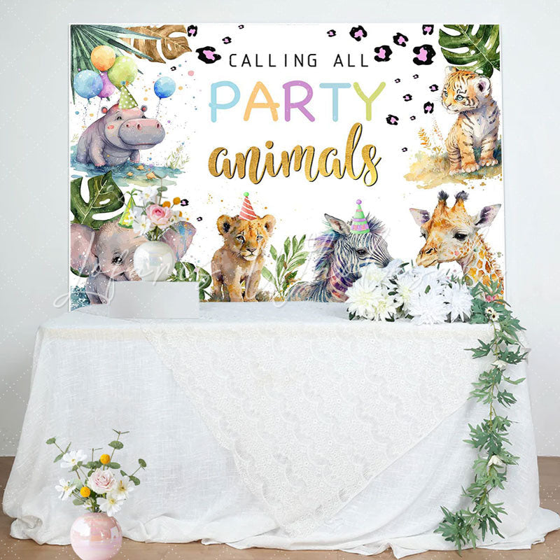 Lofaris Calling Party Animals Monstera Baby Shower Backdrop