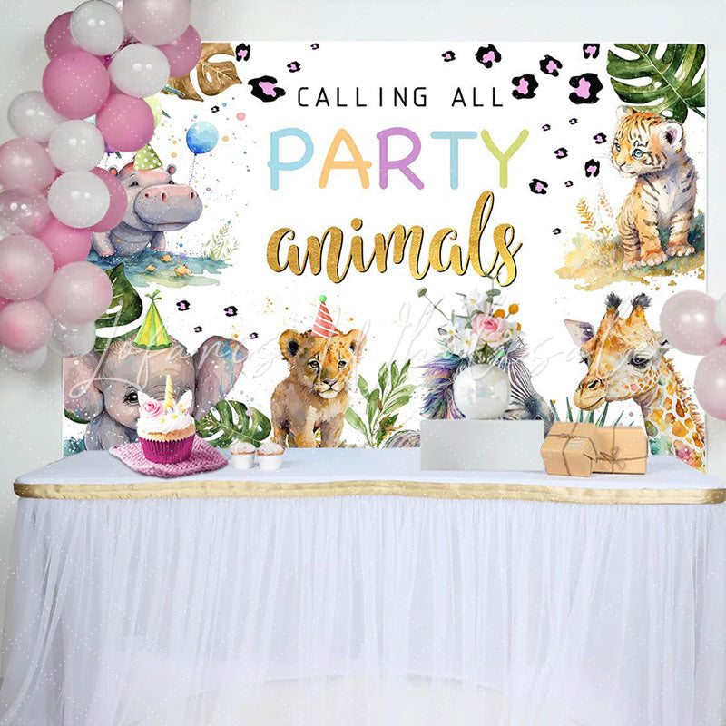 Lofaris Calling Party Animals Monstera Baby Shower Backdrop
