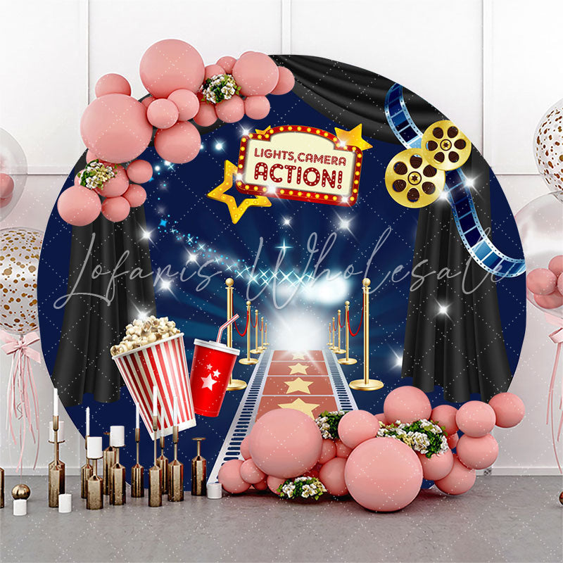 Lofaris Camera Action Movie Theme Round Birthday Backdrop