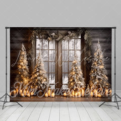 Lofaris Candles Wood Window Forest Merry Christmas Backdrop