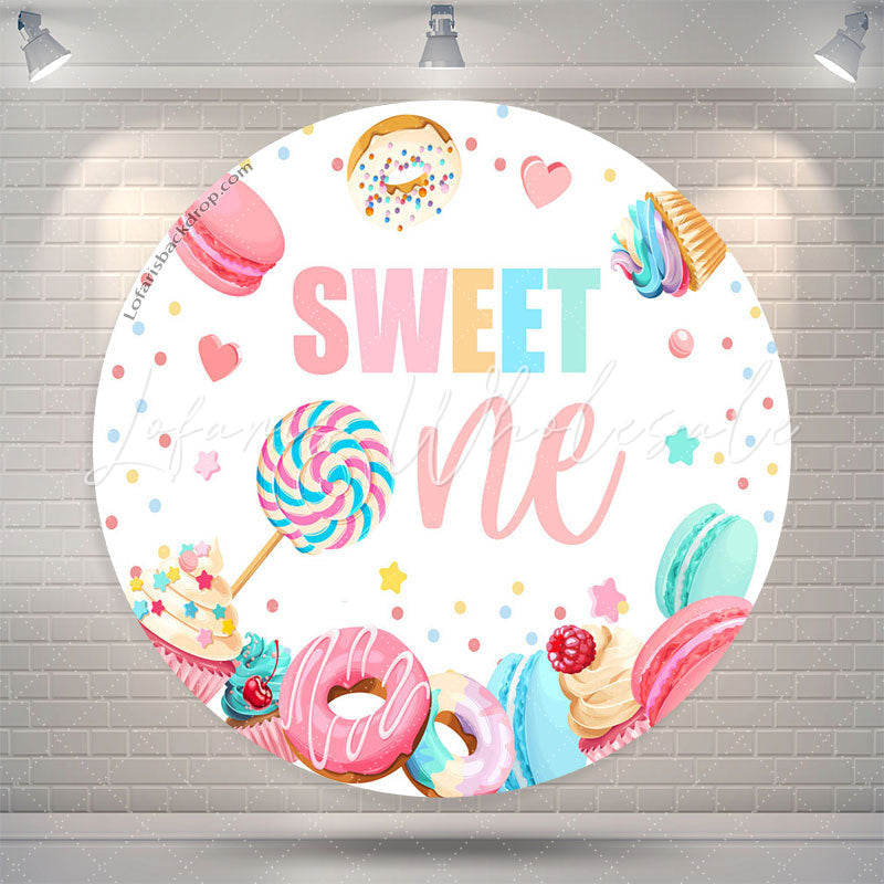 Lofaris Candy Cake Macaron Sweet Circle 1St Birthday Backdrop