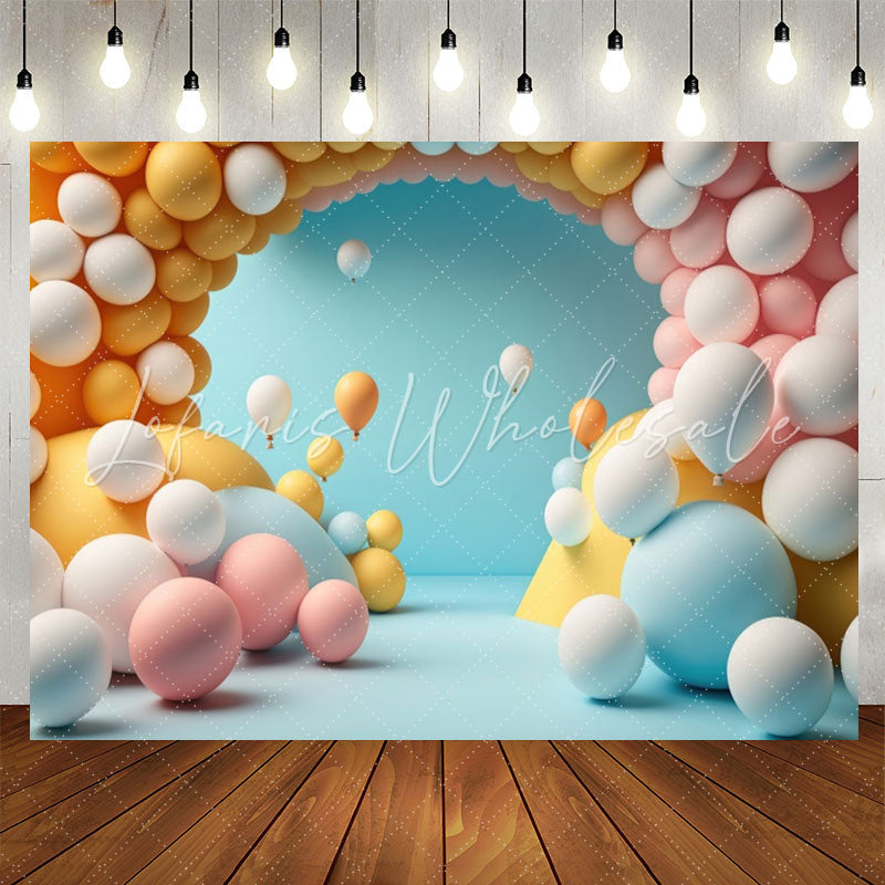Lofaris Candy Color Balloons Arch Blue 1st Birthday Backdrop