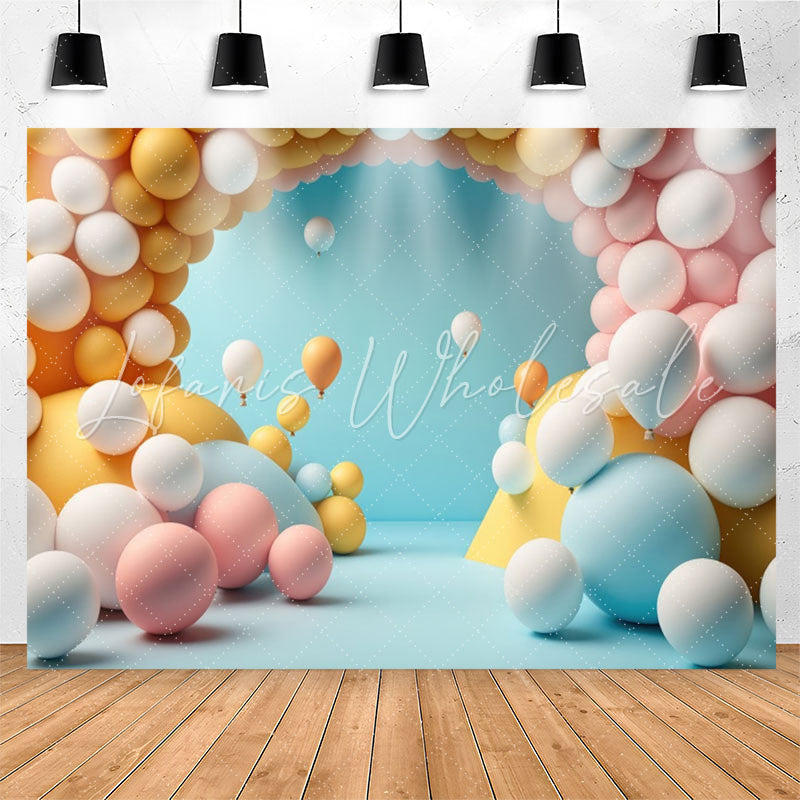 Lofaris Candy Color Balloons Arch Blue 1st Birthday Backdrop