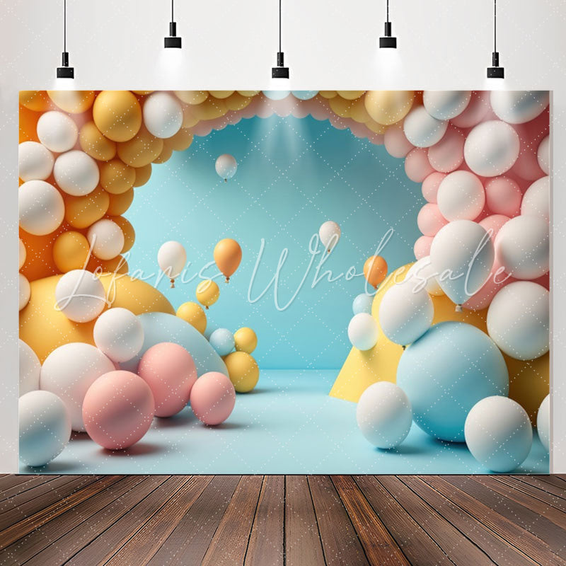 Lofaris Candy Color Balloons Arch Blue 1st Birthday Backdrop