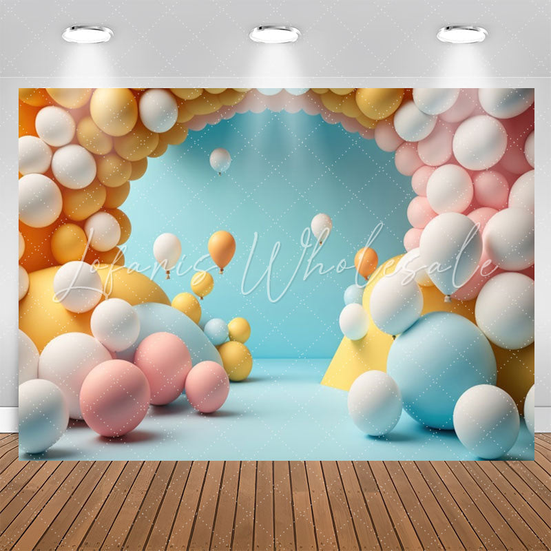 Lofaris Candy Color Balloons Arch Blue 1st Birthday Backdrop