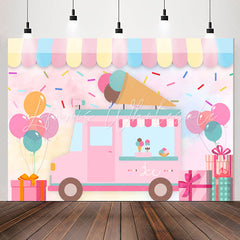 Lofaris Candy Color Ice Cream Car Balloons Birthday Backdrop