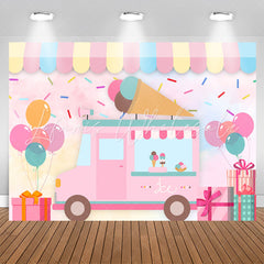 Lofaris Candy Color Ice Cream Car Balloons Birthday Backdrop