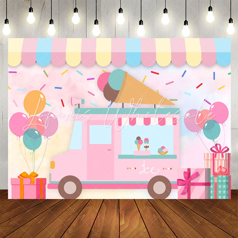 Lofaris Candy Color Ice Cream Car Balloons Birthday Backdrop