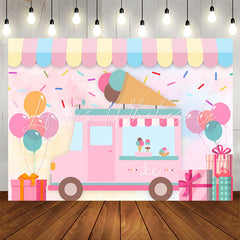 Lofaris Candy Color Ice Cream Car Balloons Birthday Backdrop